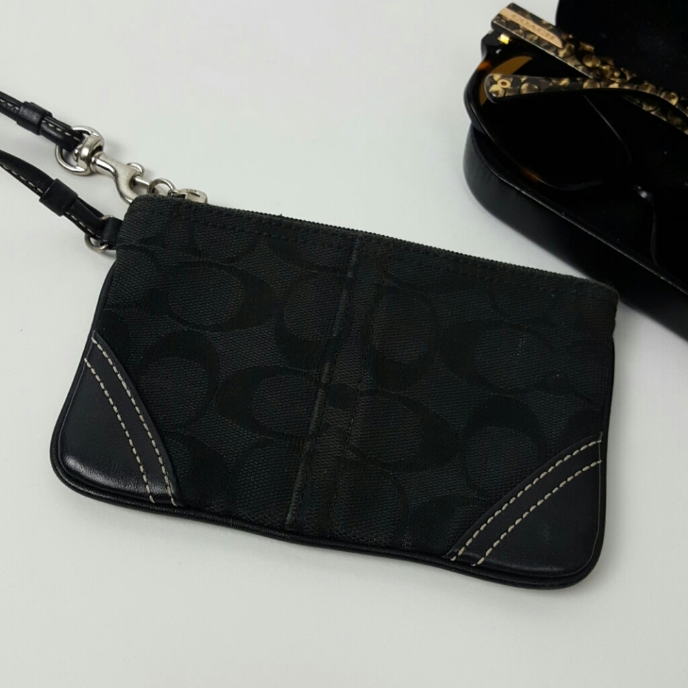 Coach wristlet black canvas purse bag